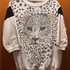 Vintage 1980s 3/4 sleeve sweatshirt with leopard and glitter gold details